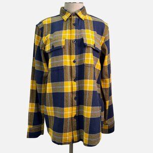 Old Navy Yellow & Navy Plaid Flannel Button-Up Long Sleeve Shirt Men's Small